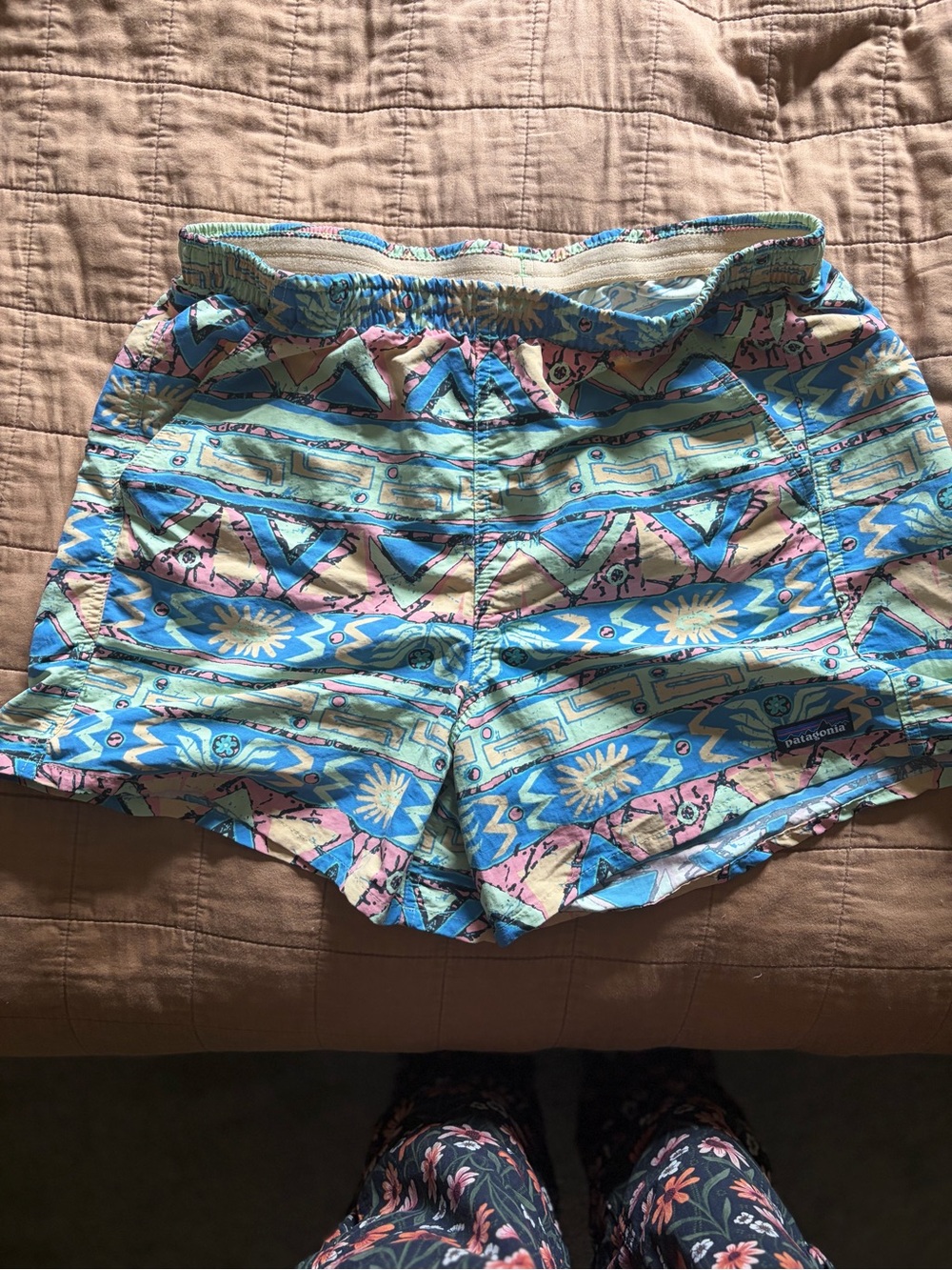 Patagonia Baggies Shorts Women's M Vintage Blue Aztec Print